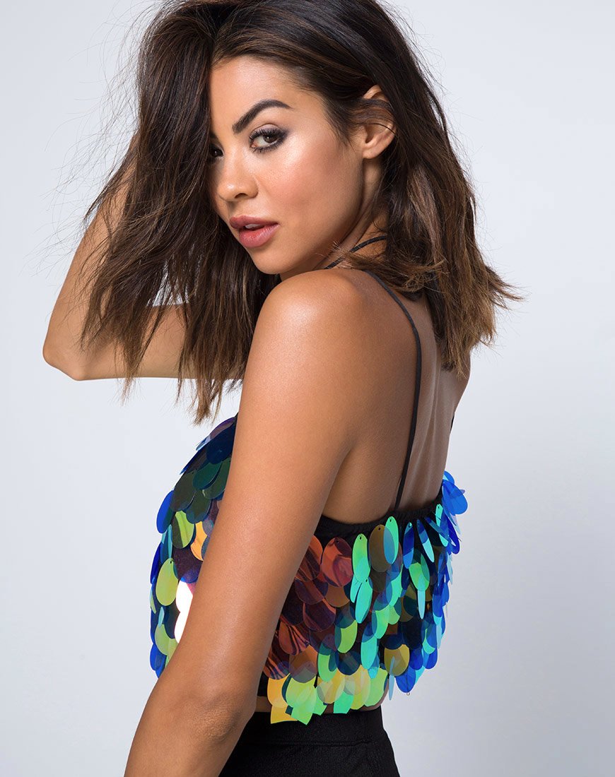 Imagen de Cadence Crop Top de lentejuelas rosa petróleo