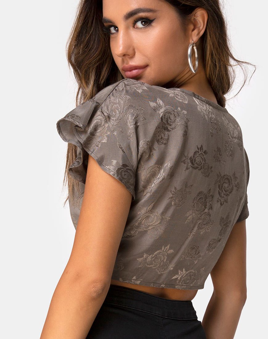 Shae Crop Top en satén rosa plata gris
