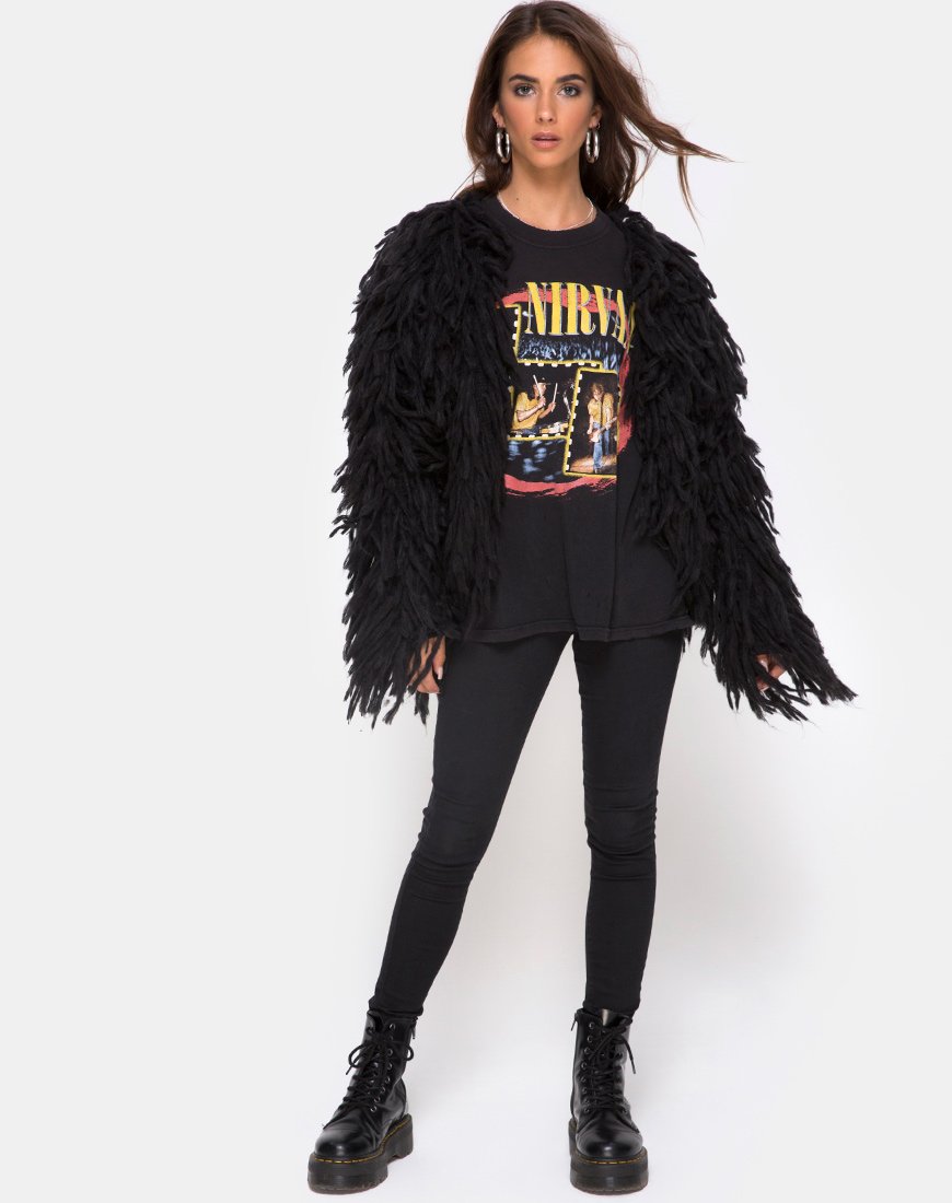 Imagen de Shaggy Knit Cardi en Moheir Negro