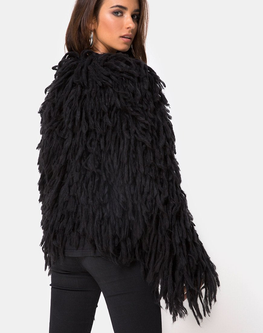 Shaggy Knit Cardi en Moheir Negro