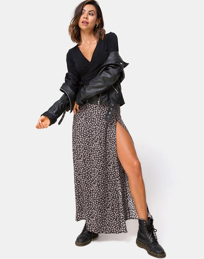 Imagen de Shayk Maxi Skirt in Ditsy Rose Negro