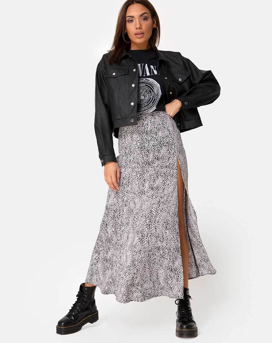 Falda Shayk Midi en Leo Spot Blanco y Negro