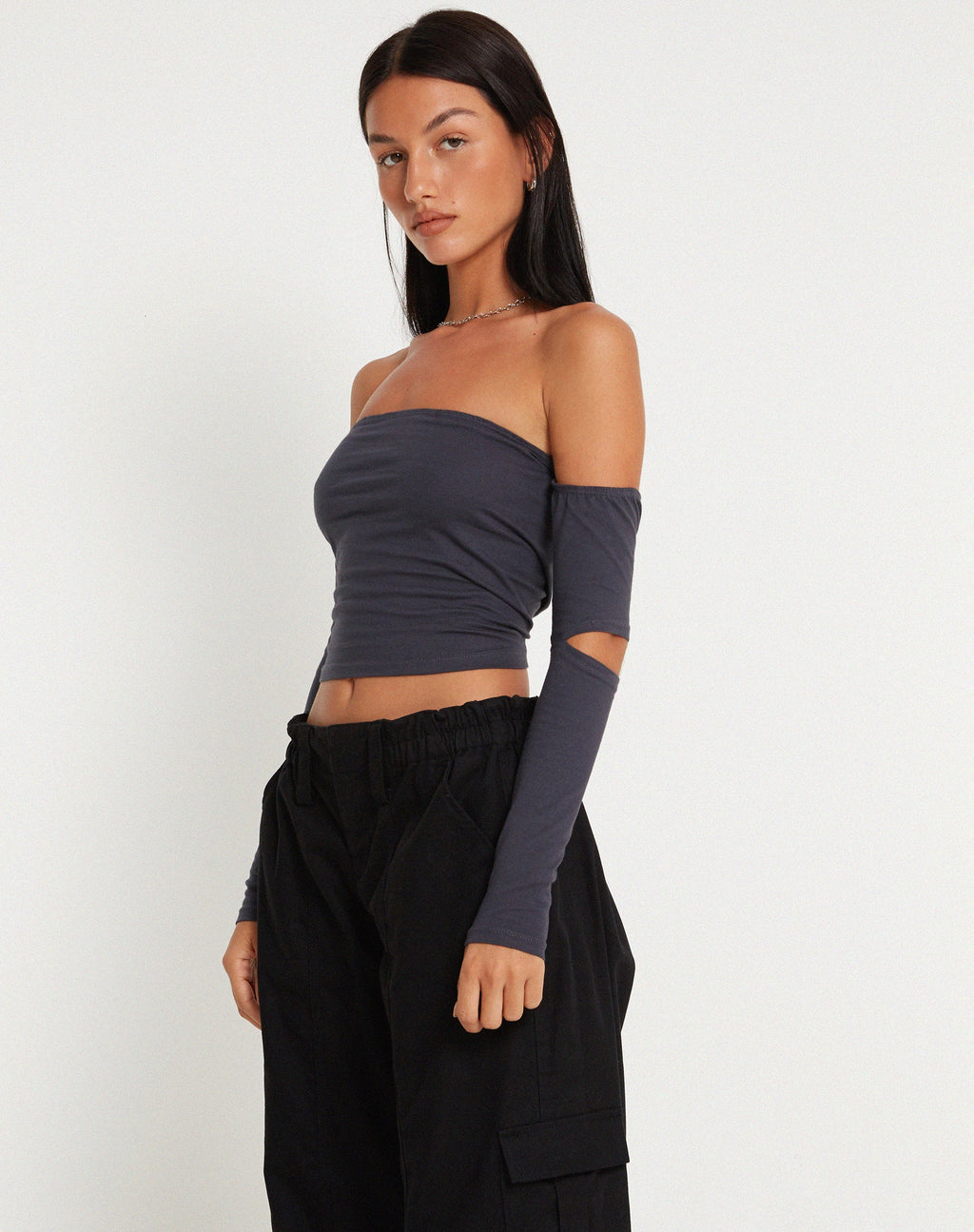 Shelbo Bardot Crop Top en Ocean Storm