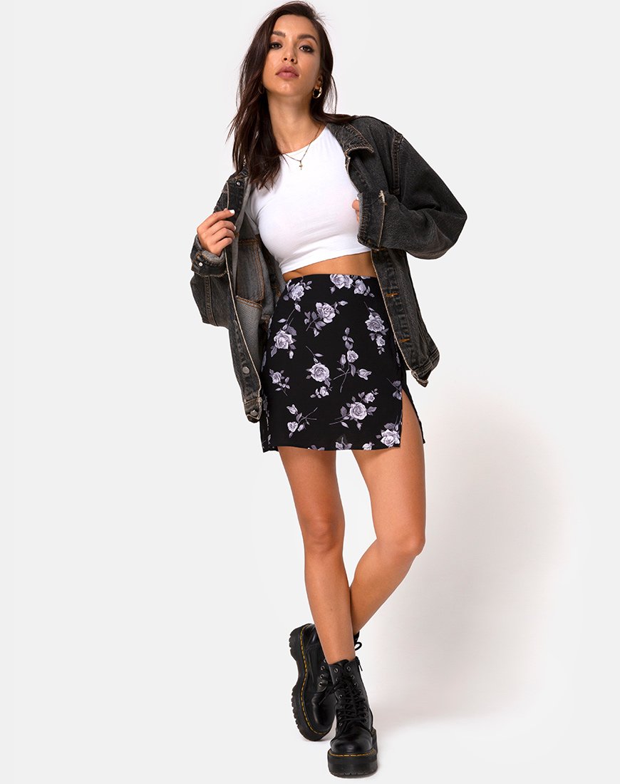 Imagen de Sheny Minifalda en Blanco Rosa Negro