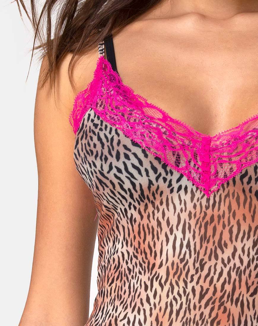 Imagen de Sheys Vestido Mini Malla Tigre con Encaje Violeta