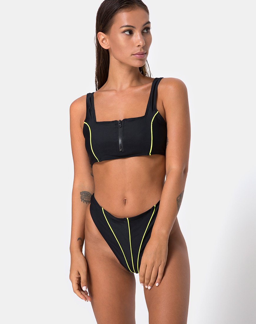Imagen del sujetador de bikini Shielle negro con ribetes en contraste