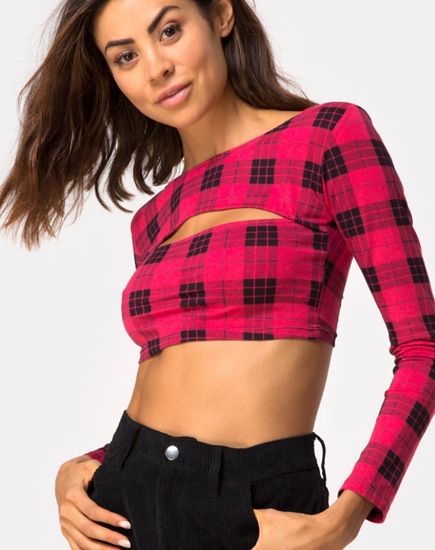 Imagen de Shimla Crop Top en Winter Plaid Rojo / Negro