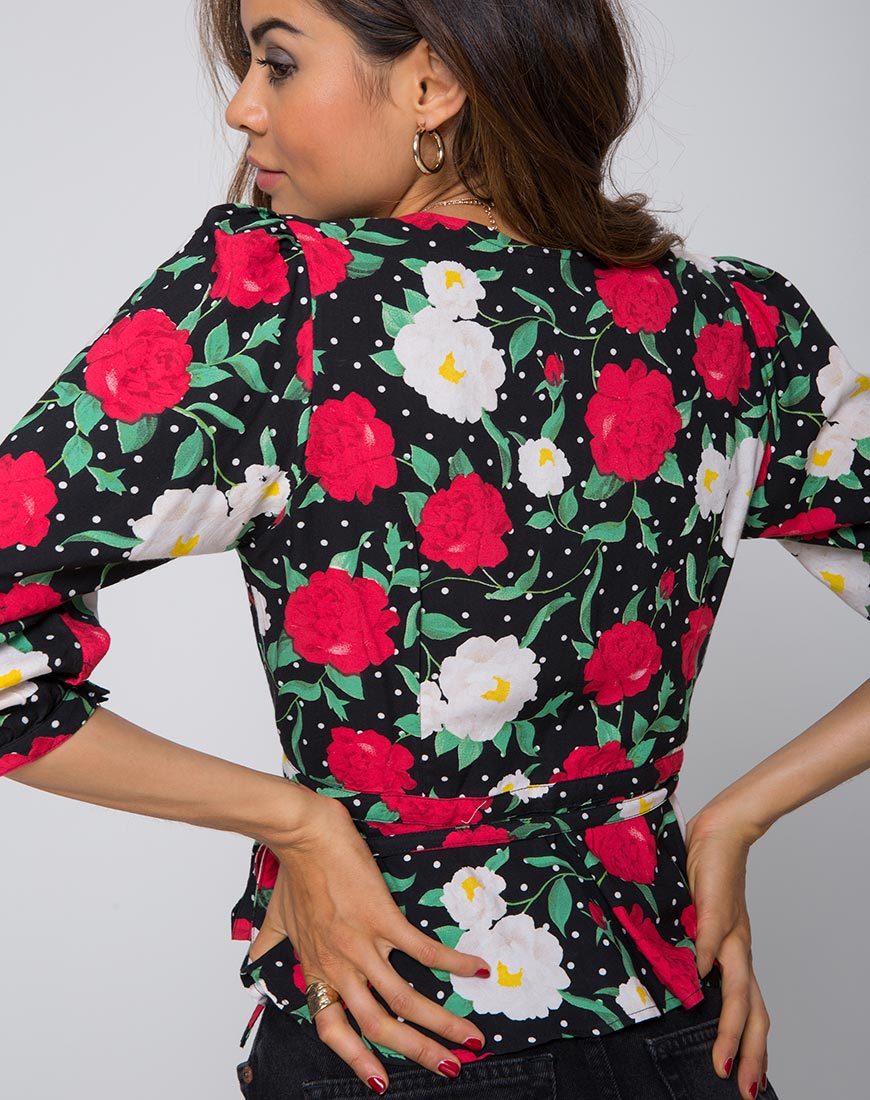 Shon Wrap Top en Polka Rose Negro