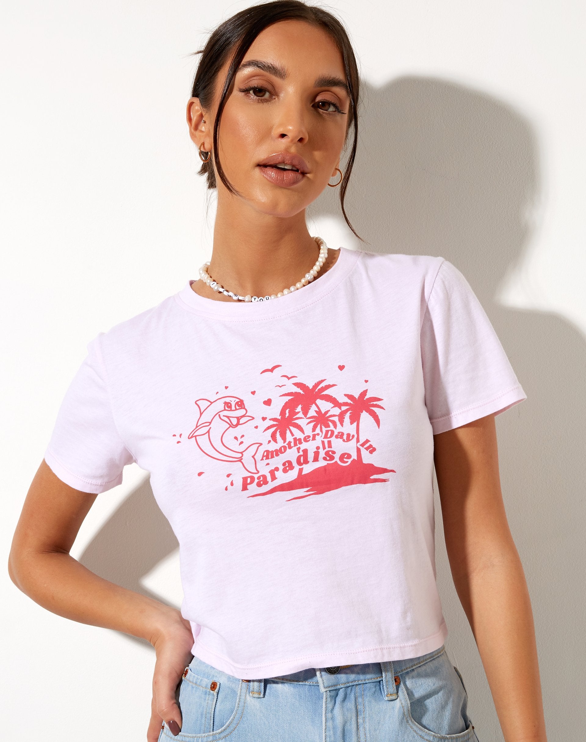 Imagen de Shrunk Tee in Baby Pink Paradise Dolphin