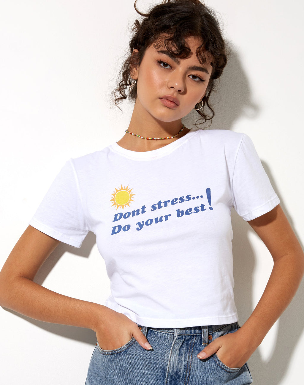 Camiseta encogida en blanco Don't Stress Do Your Best