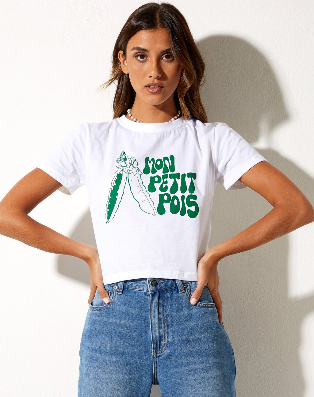 Camiseta encogida en blanco Mon Petit Pois
