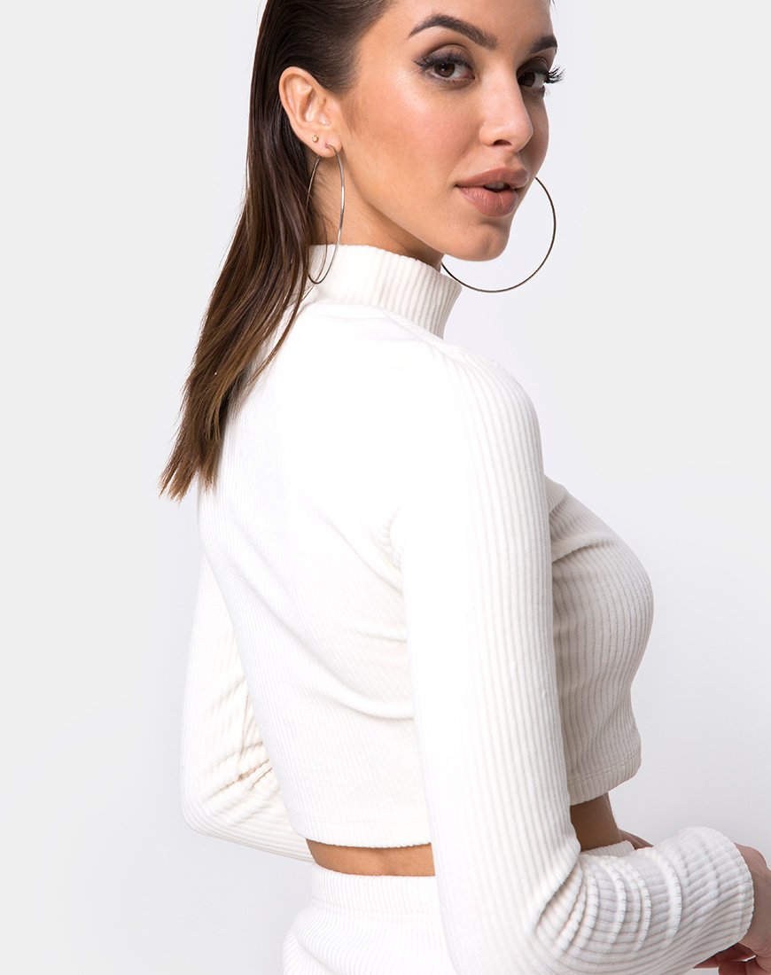 Shureen Crop Top en Terciopelo Rib Blanco