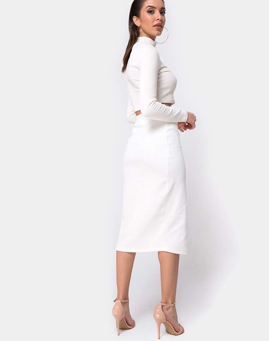 Imagen de la falda Midi Cheri de canalé de terciopelo Blanca
