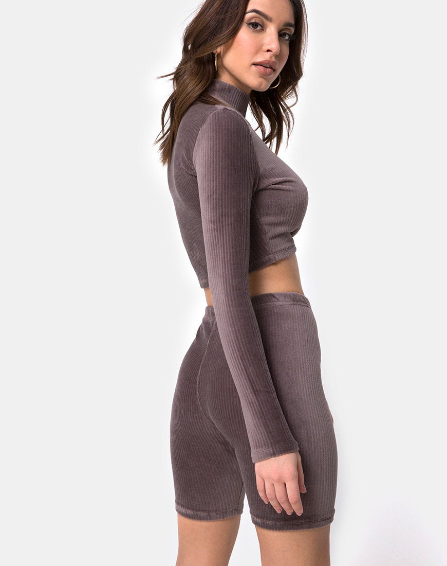 Pantalón corto Bike en terciopelo de canalé moca