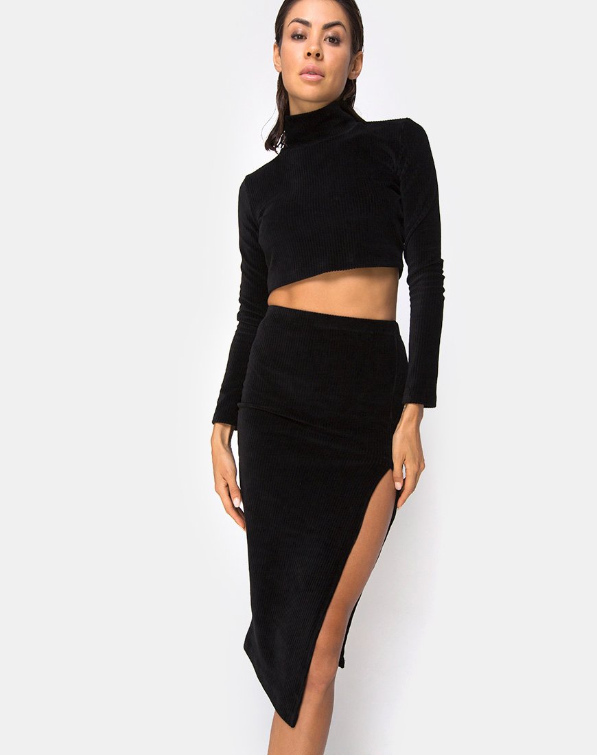 Shureen Crop Top de canalé negro