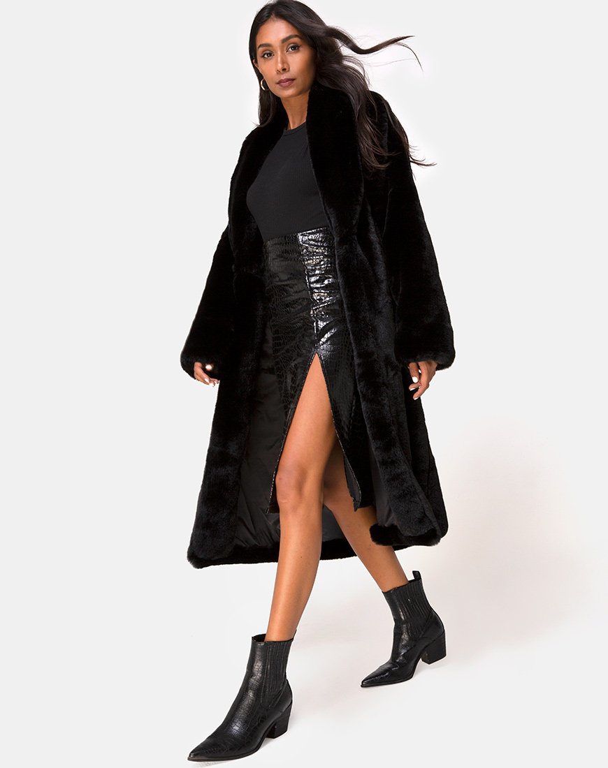 Imagen de Sika Falda Midi en PU Croco Negra