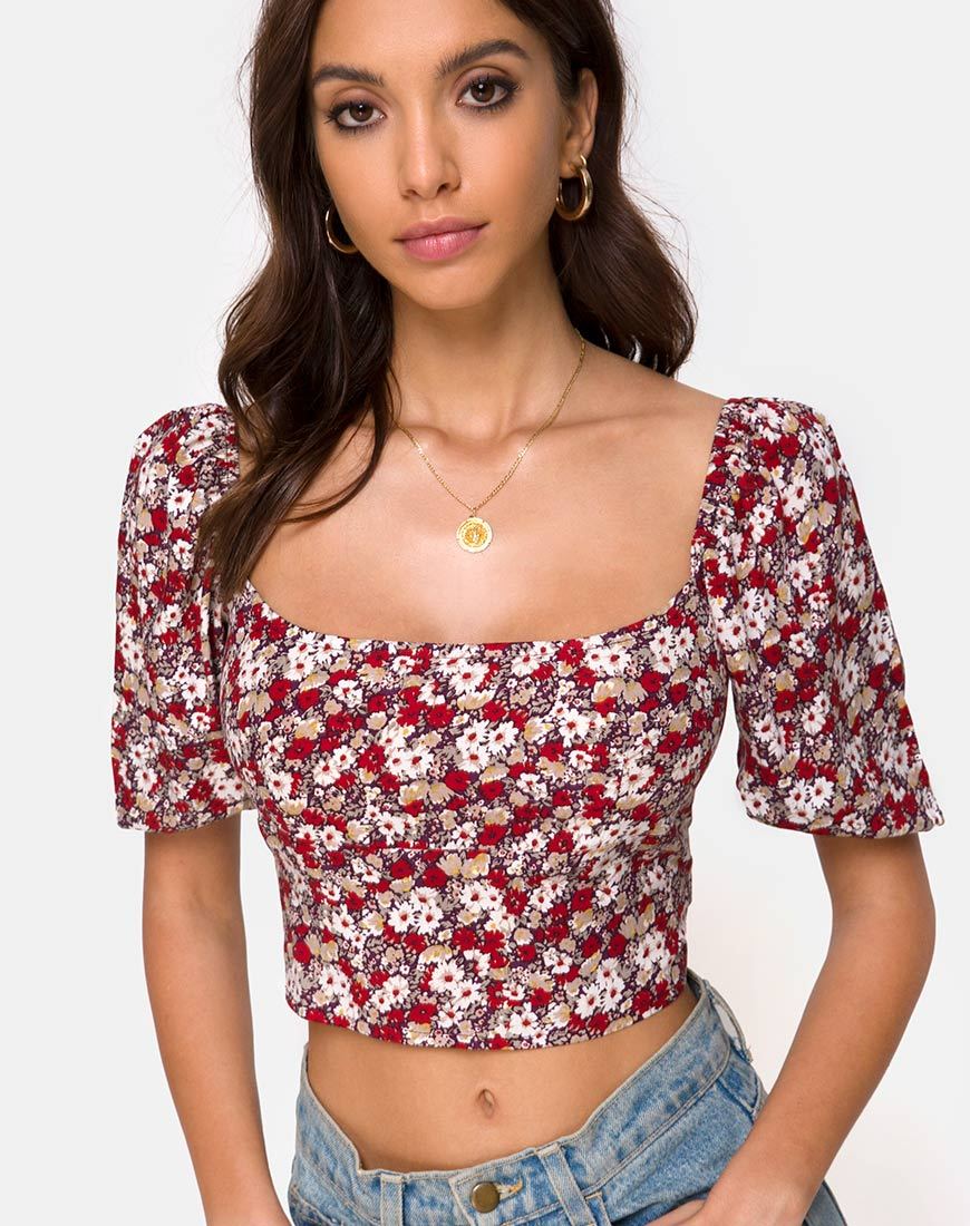 Top Silvia de Encanto Floral Rojo