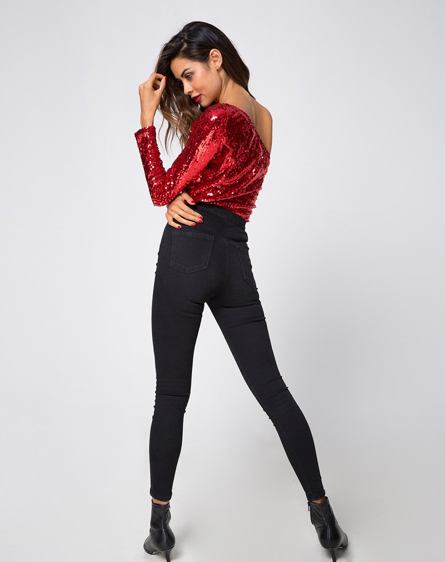 Imagen de la blusa Tia de lentejuelas color rubí