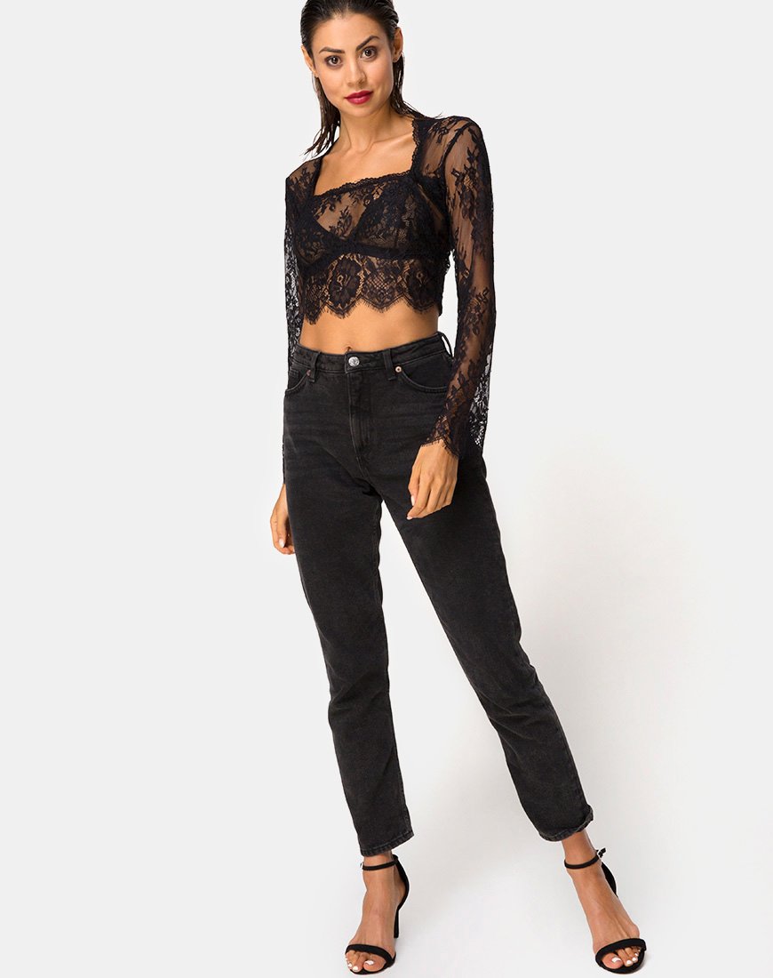 Imagen de Sinhor Crop Top de encaje Negro