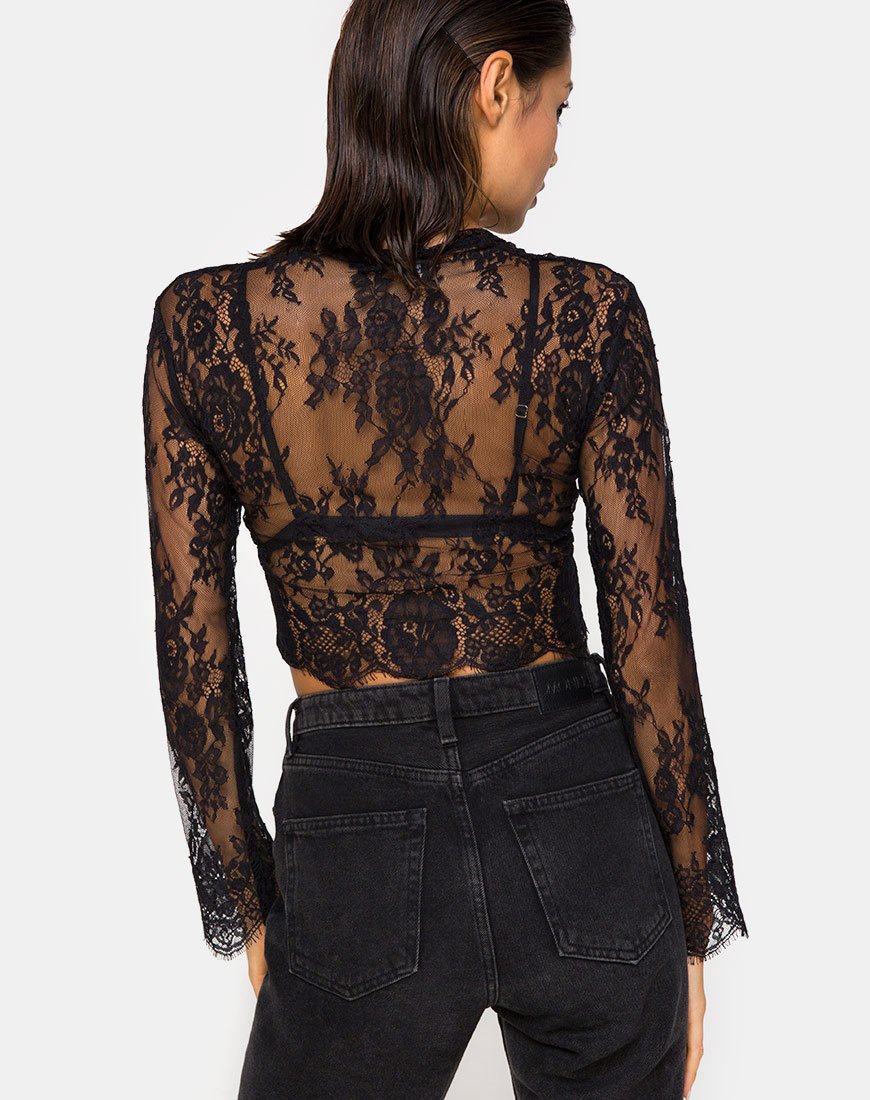 Imagen de Sinhor Crop Top de encaje Negro