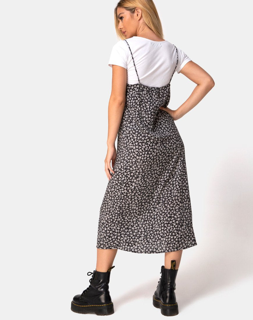 Sini Slip Dress en Ditsy Rose Negro