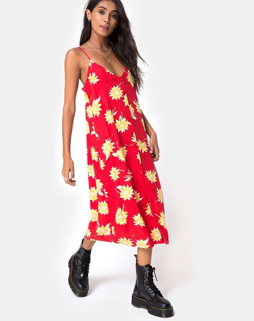 Sini Slip Midi Dress in Sunny Days Rojo