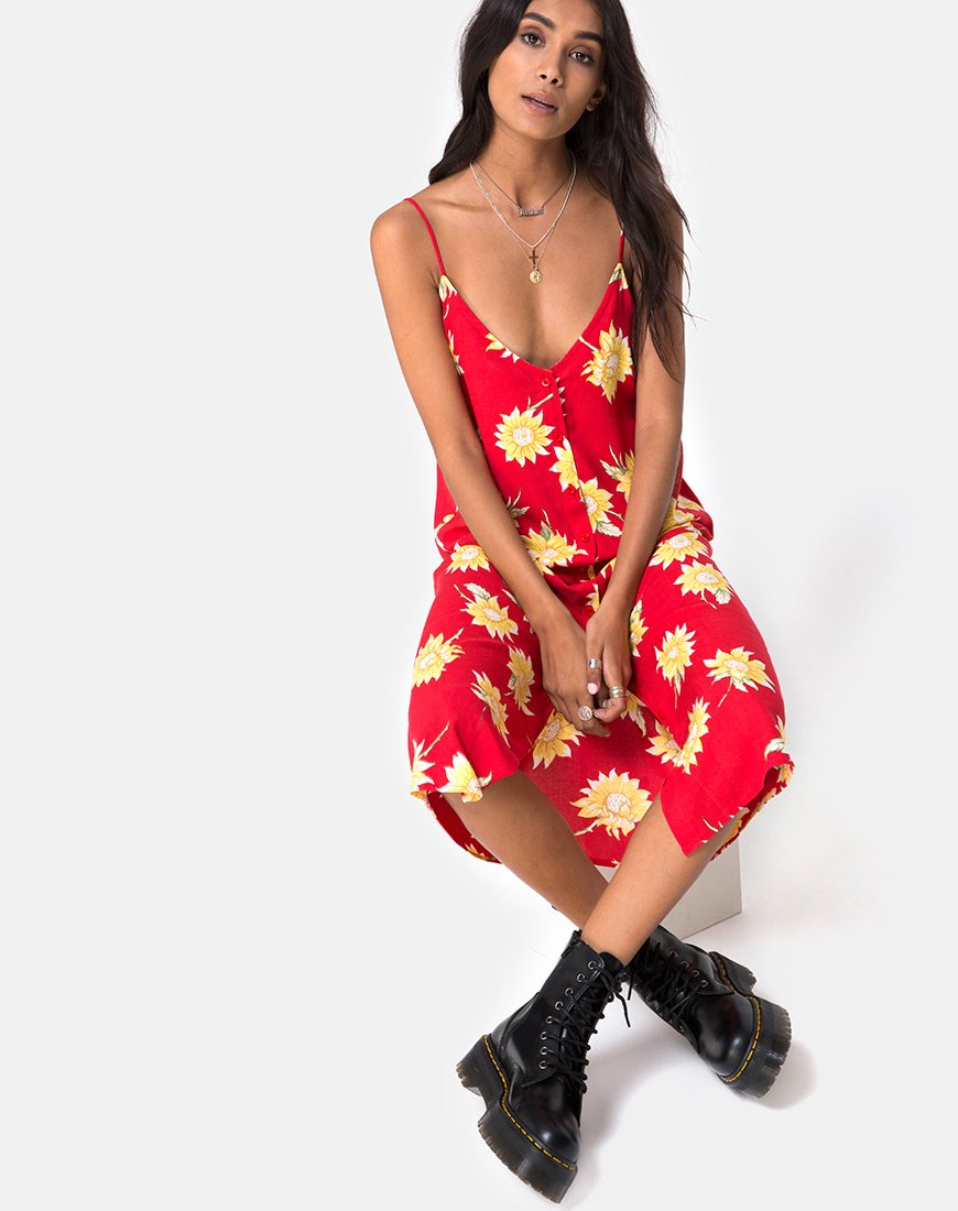 Sini Slip Midi Dress in Sunny Days Rojo
