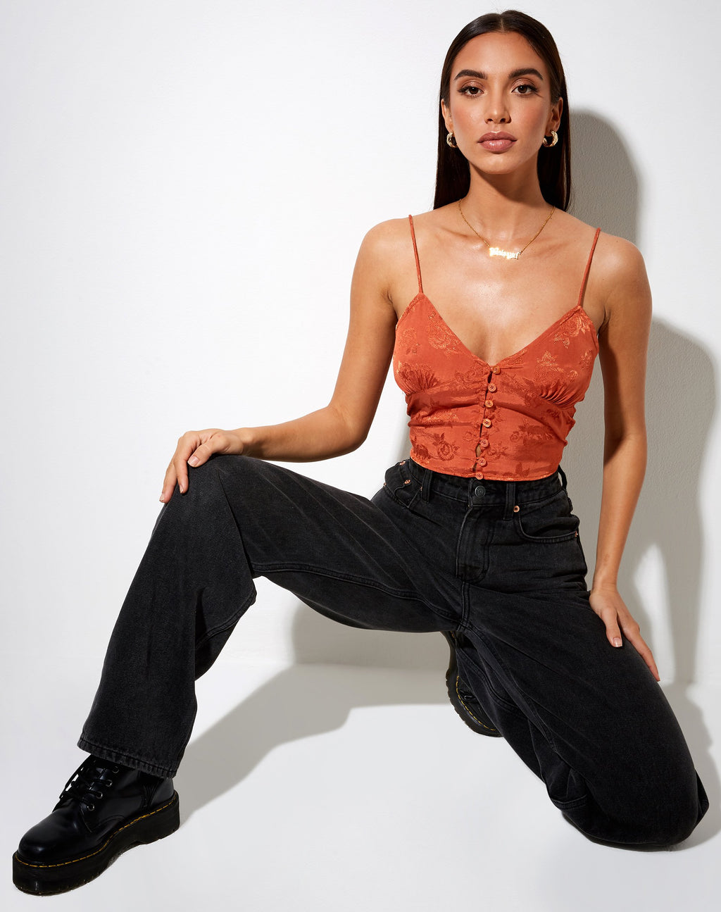 Sipa Crop Top en satén rosa cobrizo
