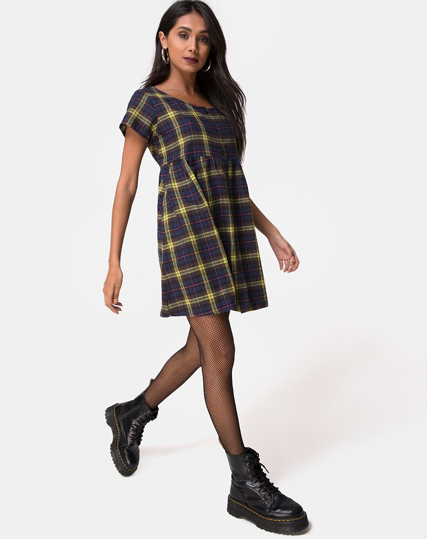 Imagen de Skibbie Vestido A Cuadros Marrón Amarillo Liso
