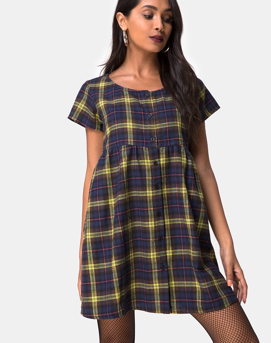 Vestido Skibbie A Cuadros Marrón Amarillo Liso