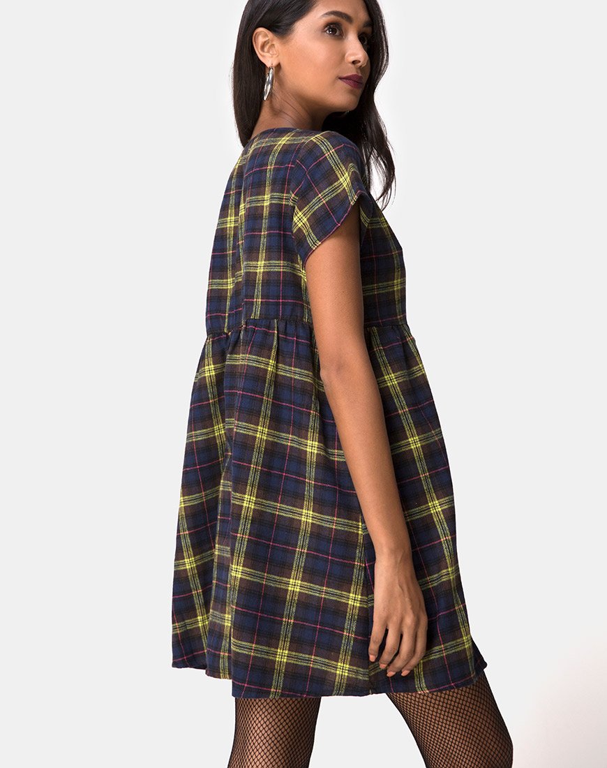 Vestido Skibbie A Cuadros Marrón Amarillo Liso
