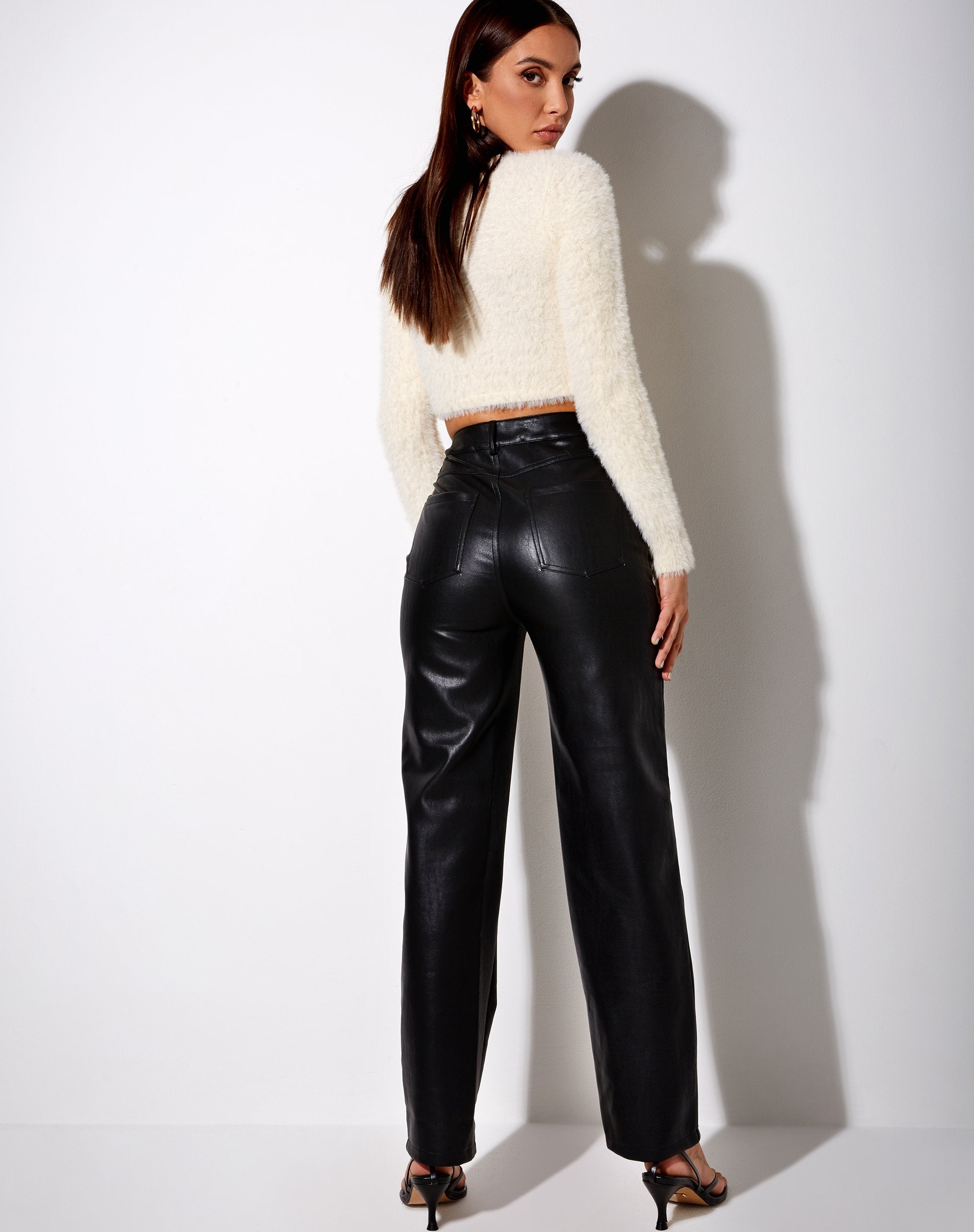 Imagen de Skinny Cropped Jumper de punto afelpado Crema