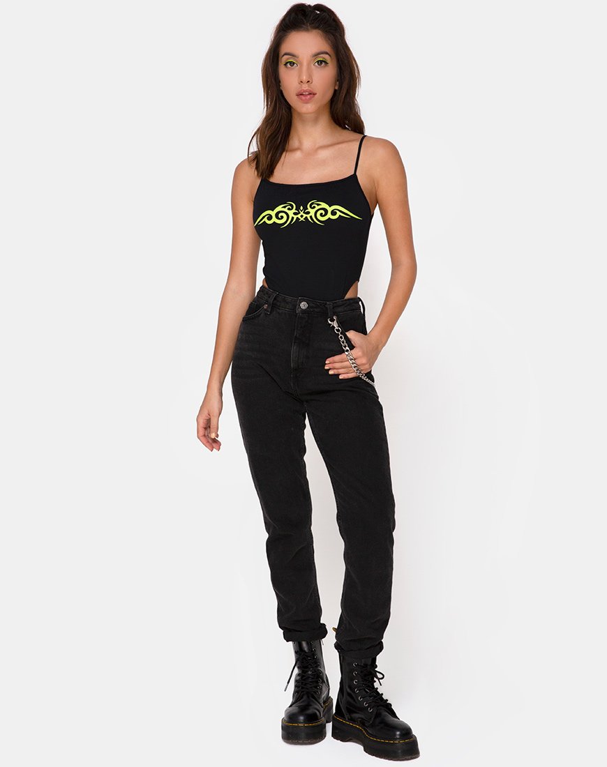 Imagen de Solemo Corpiño en Negro con Tribal Verde