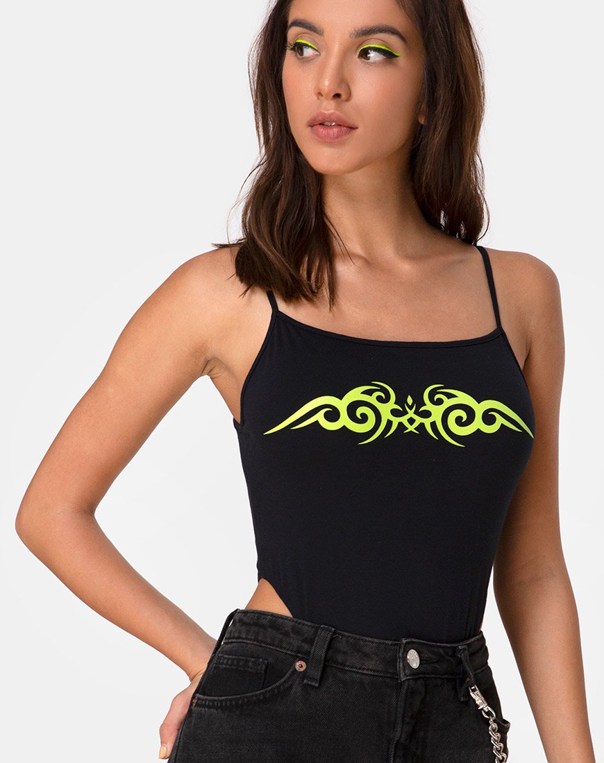 Imagen de Solemo Corpiño en Negro con Tribal Verde