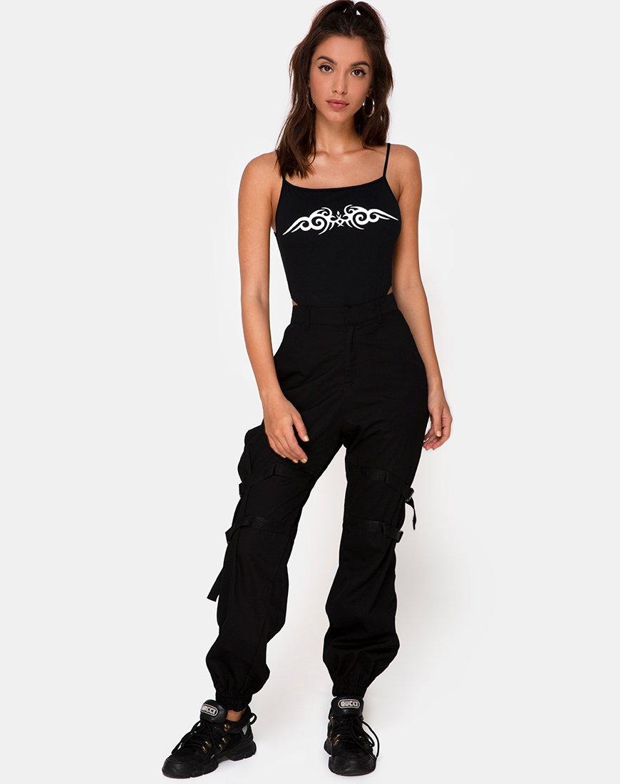 Imagen de Solemo Corpiño en Negro con Tribal Blanco