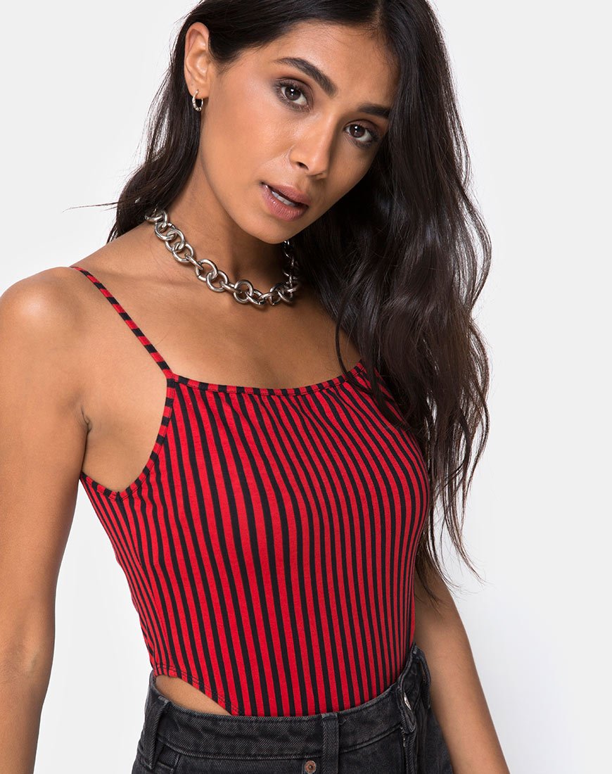 Corpiño Solemo en Mini Rayas Rojo y Negro