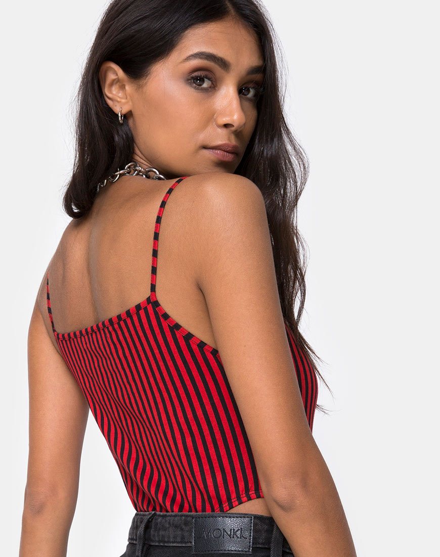Corpiño Solemo en Mini Rayas Rojo y Negro