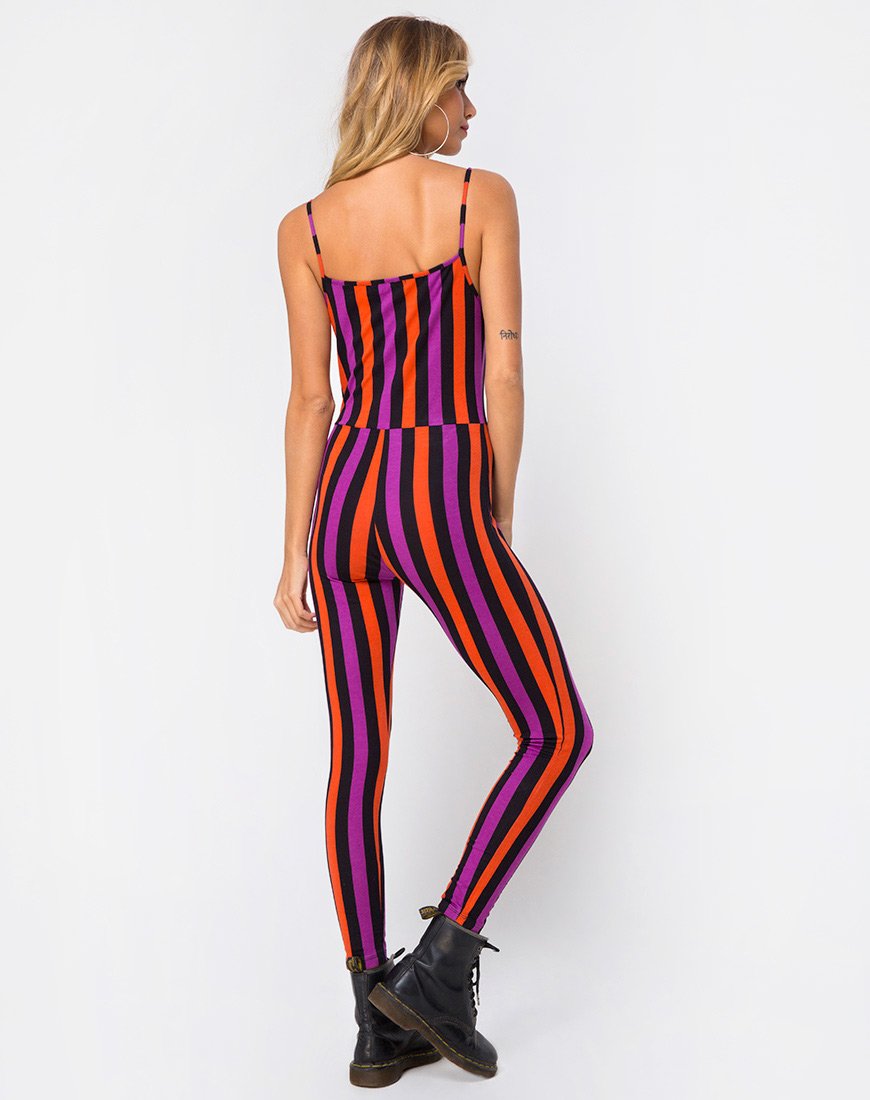 Solita Unitard de rayas moradas y naranjas