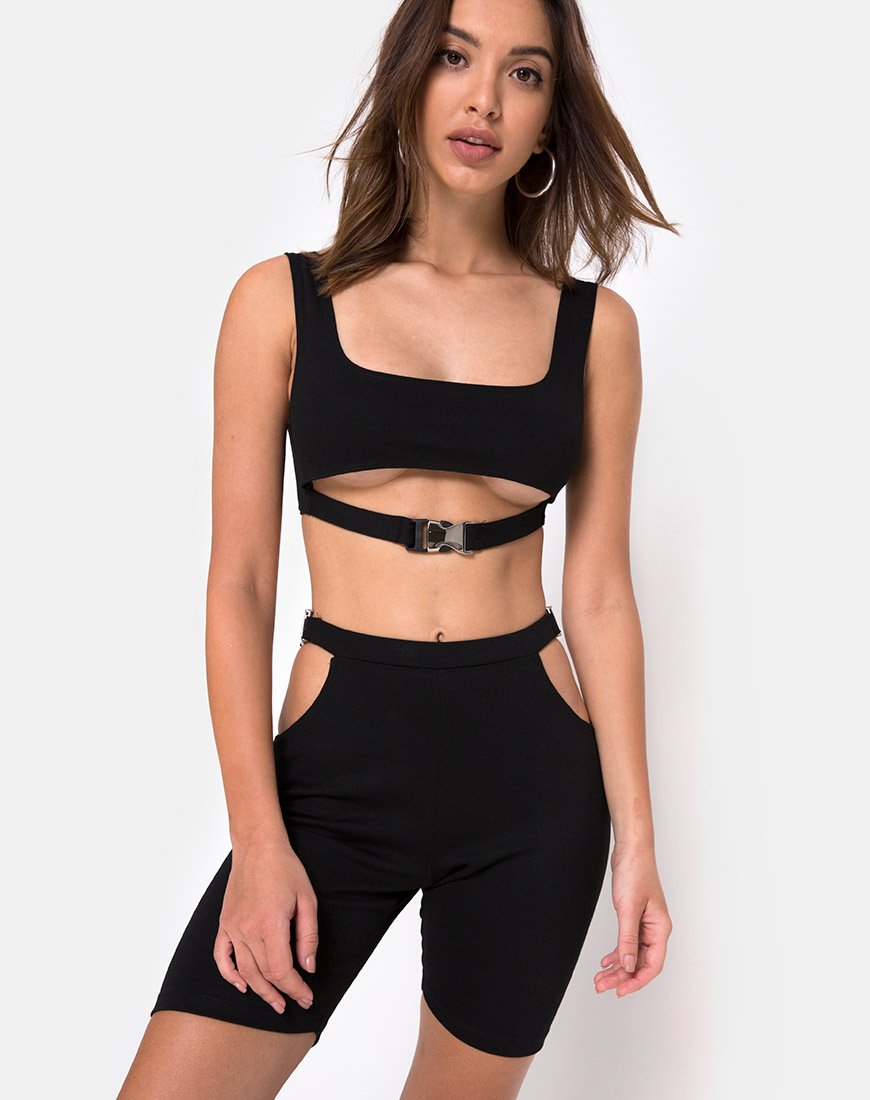 Pantalón Corto para Bicicleta Sula en Negro con Clips Plateados