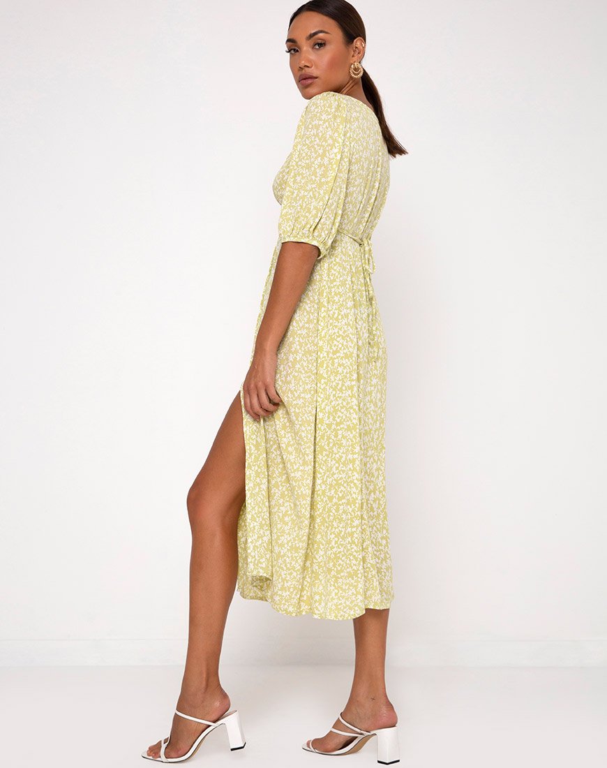 Vestido Sula Midi en espuma de menta Botanic Crinkle