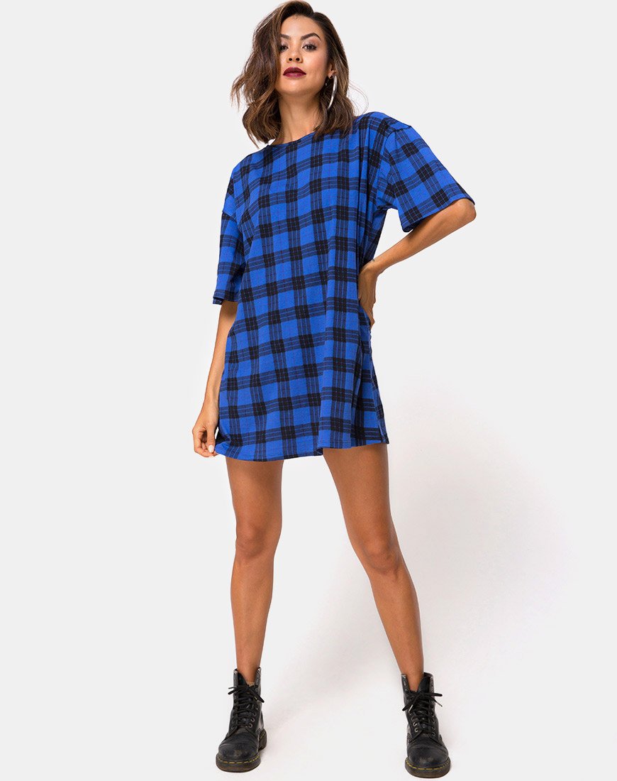 Imagen de Sunny Kiss T Shirt Dress in Tartan Blue
