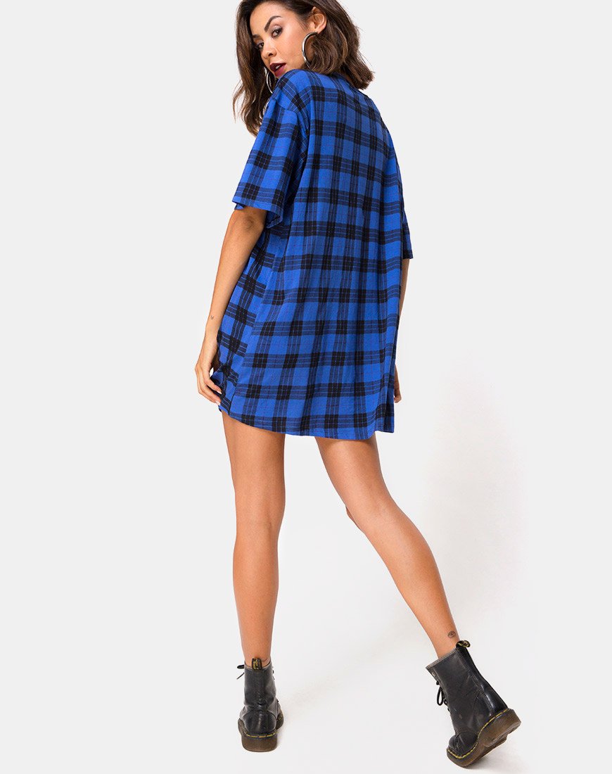 Imagen de Sunny Kiss T Shirt Dress in Tartan Blue