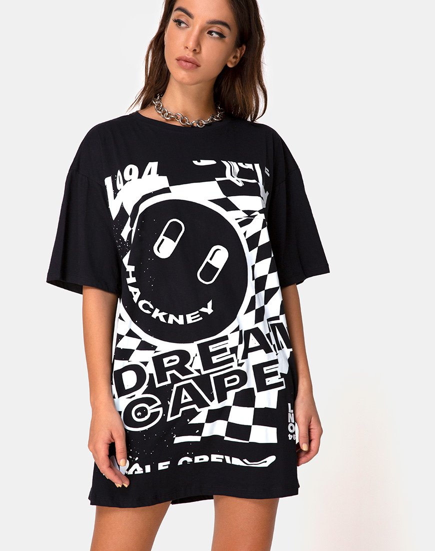 Camiseta Sunny Kiss en negro con Dream Scape en blanco