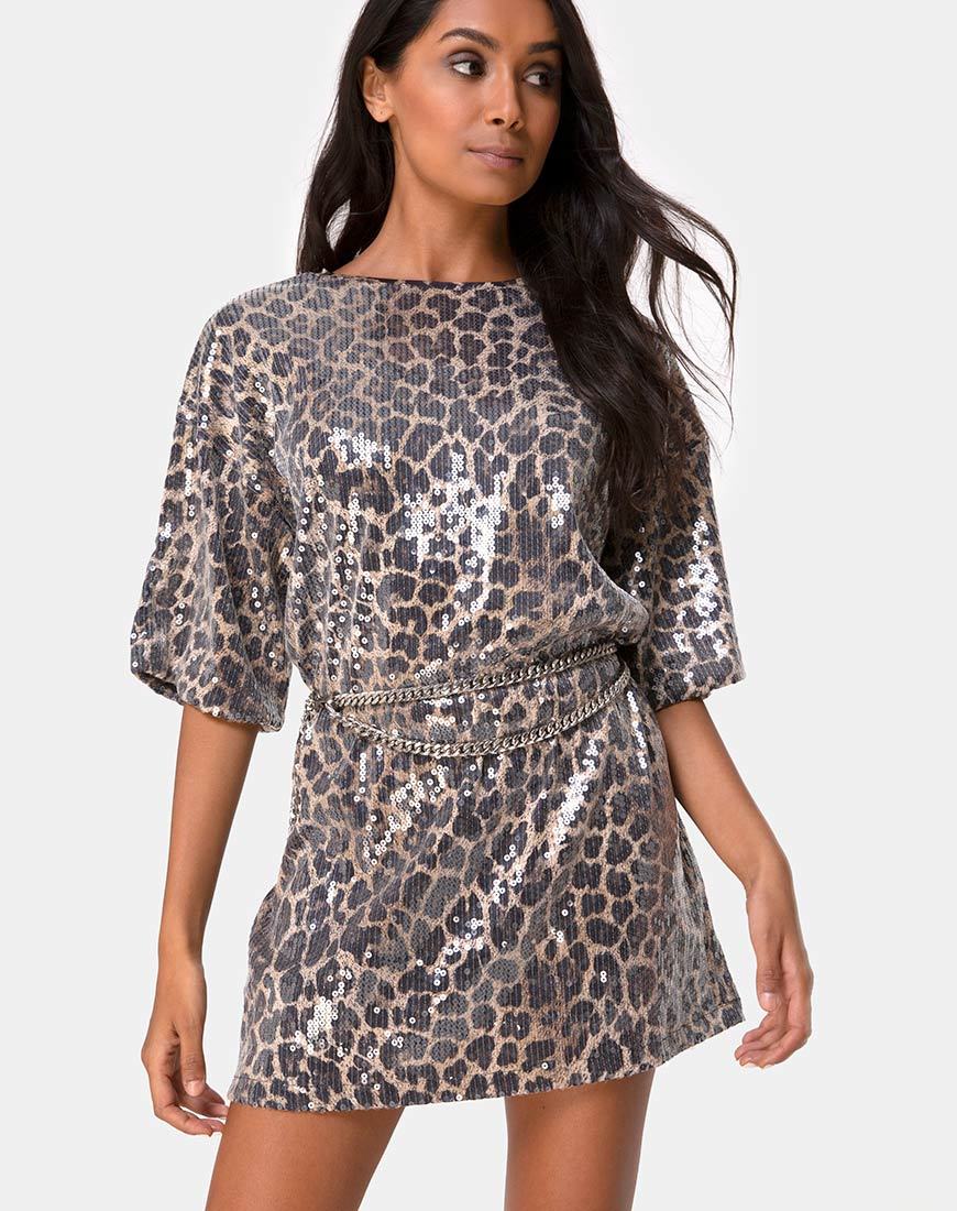 Imagen de Sunny Kiss Oversize Tee in Leopard with Clear Sequin