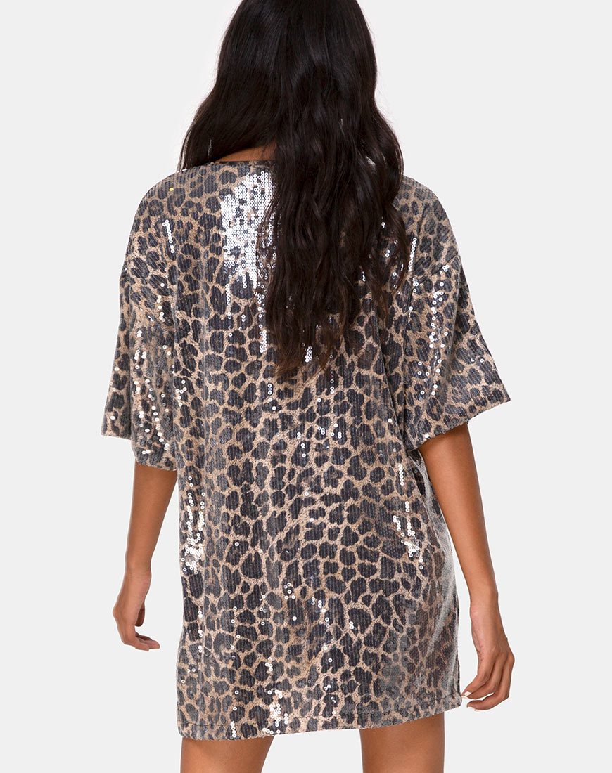 Imagen de Sunny Kiss Oversize Tee in Leopard with Clear Sequin