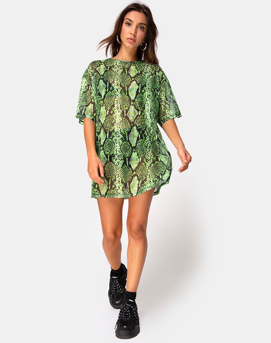 Imagen de Sunny Kiss Oversize Tee in Slime Lime Snake Mesh