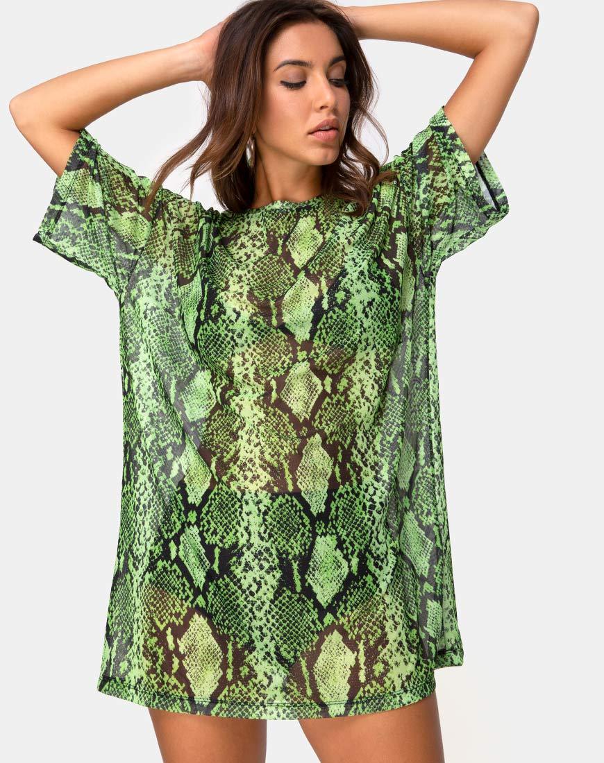Camiseta oversize Sunny Kiss de malla de serpiente lima limo