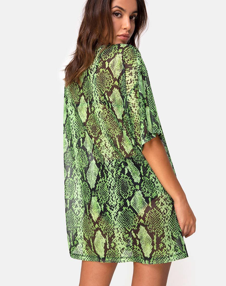 Camiseta oversize Sunny Kiss de malla de serpiente lima limo