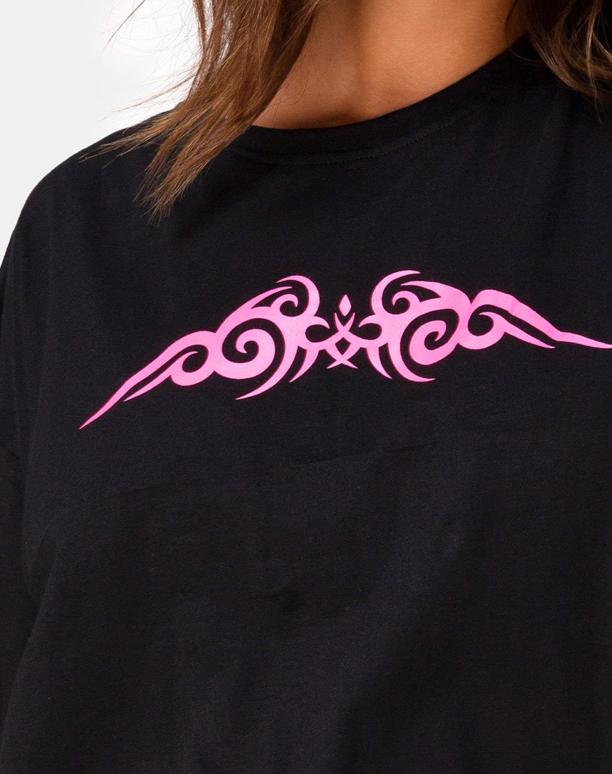 Imagen de Sunny Kiss Oversize Tee in Black with Pink Tribal