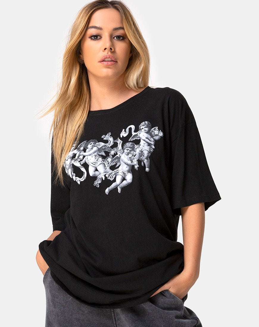 Imagen de Sunny Kiss Tee in Black with Cherub